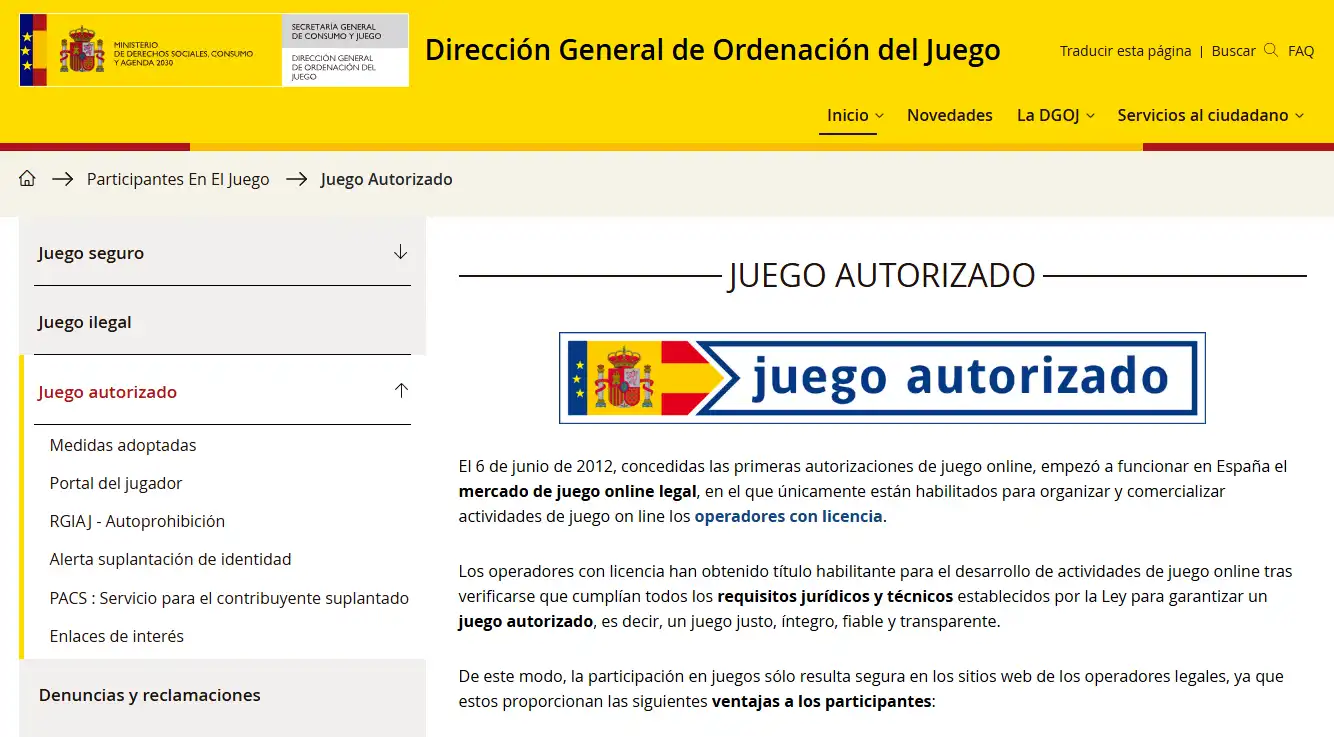 Información de la DGOJ sobre juego online en España