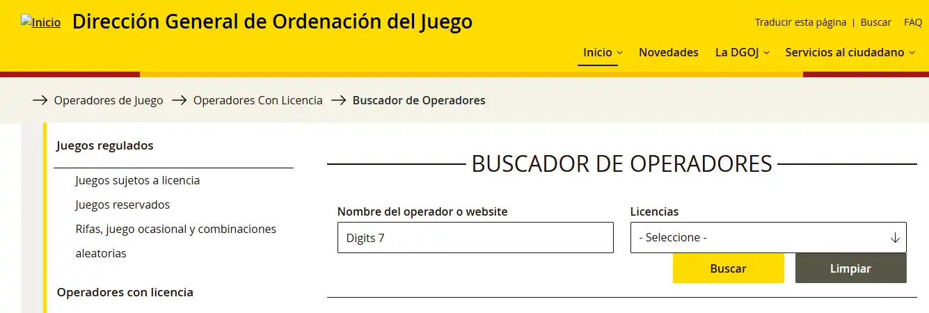 Registro de operadores con licencia de la DGOJ